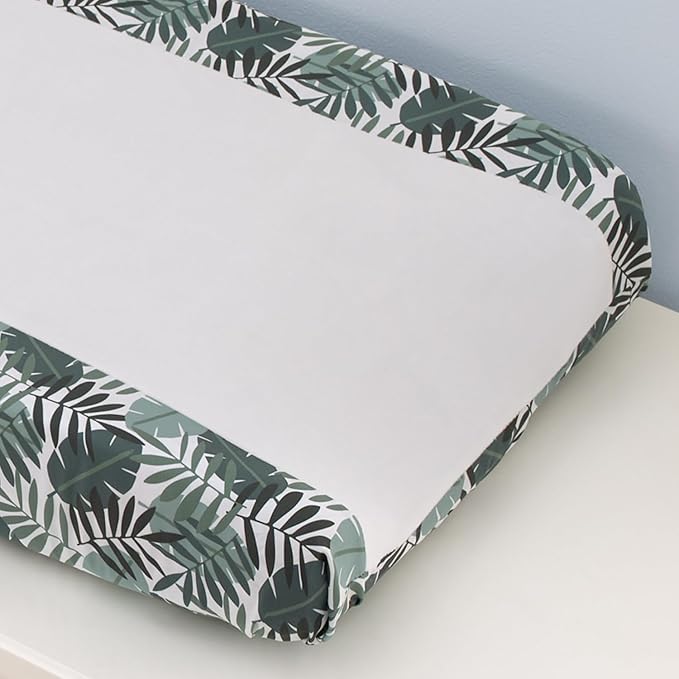 NoJo Jungle Paradise Green and Ivory Palm Leaf Super Soft Contoured Changing Pad Cover