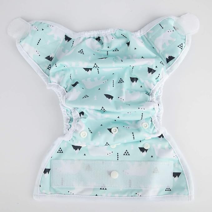 Baby Cloth Diaper Cover Nappy Hook and Loop Double Gusset 6.6lbs to 33lbs (Polar Bear)