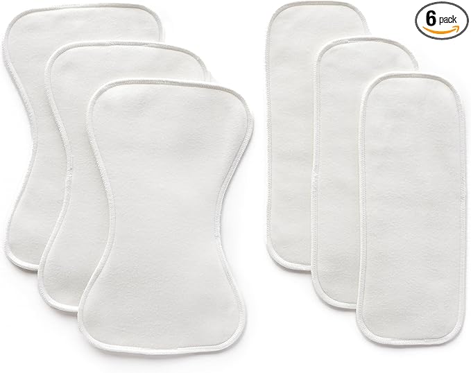 Esembly Ultra Absorbent Overnight Hemp Cloth Diaper Booster Inserts with Stay-Dry Fleece – Reusable Nighttime Doublers for Heavy Wetters – Size 2, 3 Sets (3 Contours and 3 Boosters)