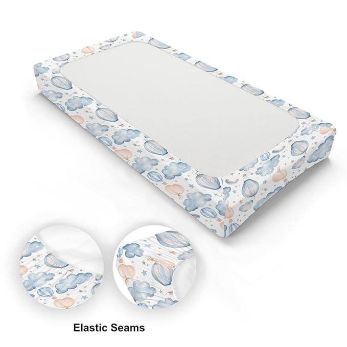 Watercolor Balloons Stars Clouds Baby Changing Pad Cover, Unisex Hot Air Balloon Nursery Diaper Changing Table Pad Mat Sheet for Boys Girls-16x32