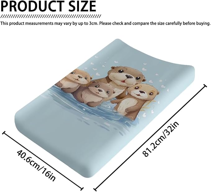 Sea Otter Changing Pad Cover Waterproof Soft Changing Table Cover Breathable Universal Tray Table Mat for Boys Girls Fit 32"x16" Contoured Pad for Baby