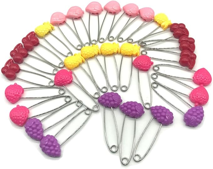 GTONEE Cute Animal Fruit Baby Safety Pins Secure Clips for Fastening Baby Clothes Diaper Napkins Stainless Steel 5CM 30PCS (Fruit)