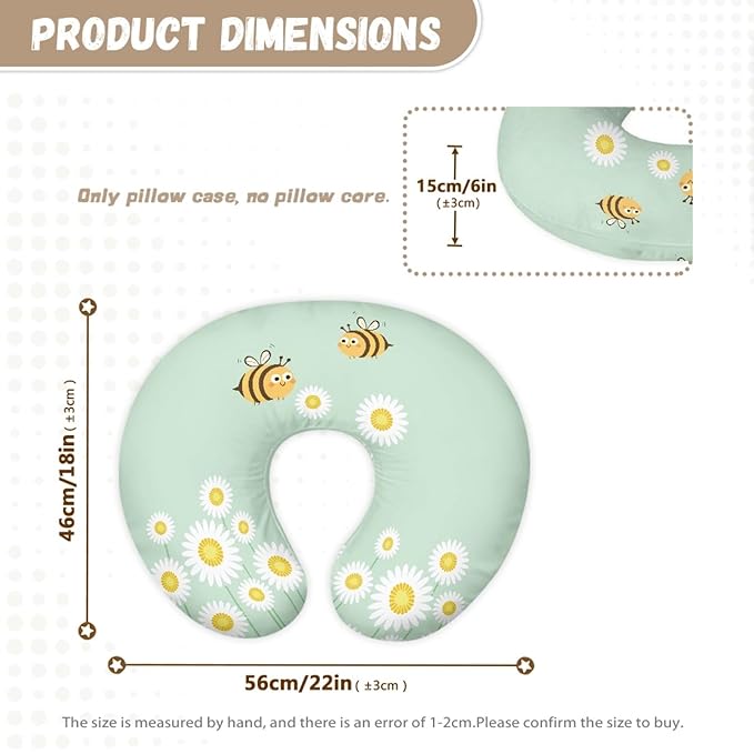 Forchrinse Bee Daisy Pillow Cover for Breastfeeding,Baby Nursing Pillow Cover Slipcover Soft Newborn Infant Feeding Cushion Cover for Girls Boys