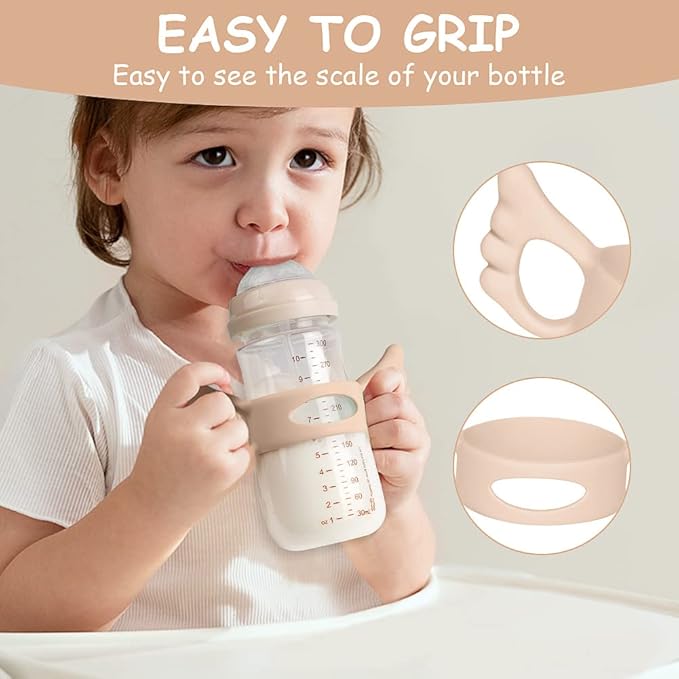 Aolso Silicone Baby Bottle Handles, 2PCS Pink/White Easy Grip Handles for Wide-Neck Bottles, BPA-Free, Dishwasher Safe