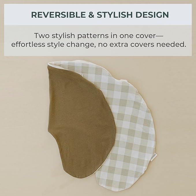 Pobibaby 1-Pack Premium Nursing Pillow Cover - Ultra Soft & Stretchy 96% Cotton, Breastfeeding Pillow Cover for Baby Boys and Girls (Gingham Khaki)