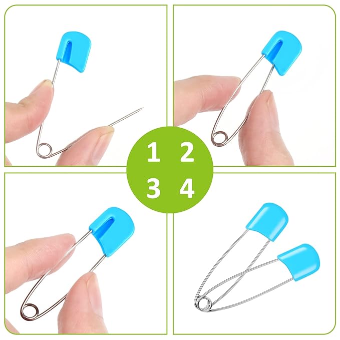 Joyberg 100 Pcs Diaper Pins, Baby Safety Pins, Diaper Pins for Cloth Diapers, Heavy Duty, Stainless Steel, ABS Plastic, Colorful (Red, Yellow, Pink, Blue, Green, Purple), 2.2in, Safe Locking Closures