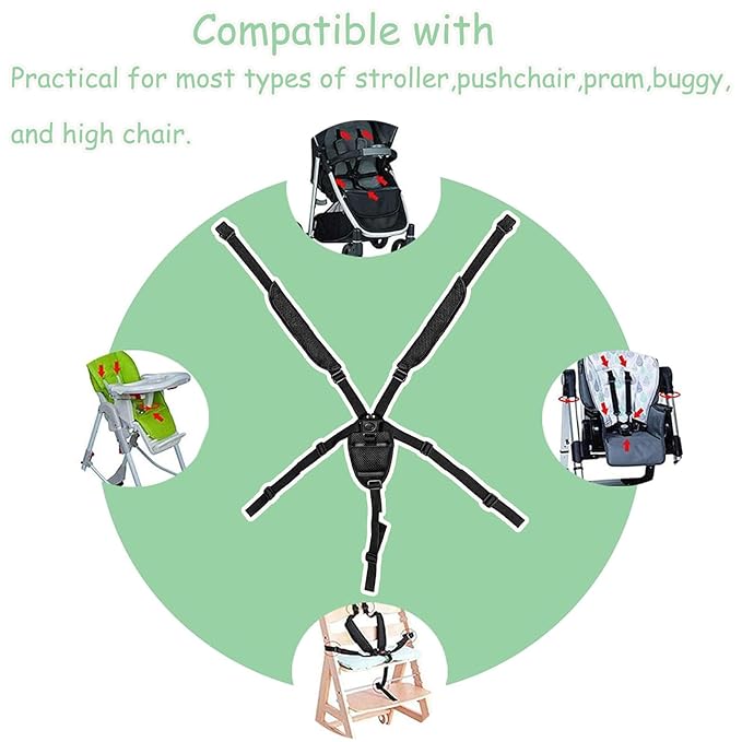 5 Point Harness Seat Belt Strap Belt for High Chair,Seatbelt Crotch Cushion Shoulder Pads,Harness Strap Belt Kit with Shoulder Pads & Guarding Pad