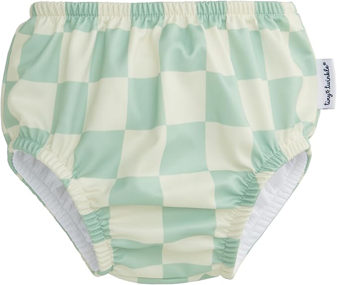 Tiny Twinkle Pull-Up Reusable Swim Diapers 2-Pack | Waterproof and UPF 50+ Sun Protection | Lightweight and Absorbent | Machine Washable(Sage,Beige Checkers,0-6M)