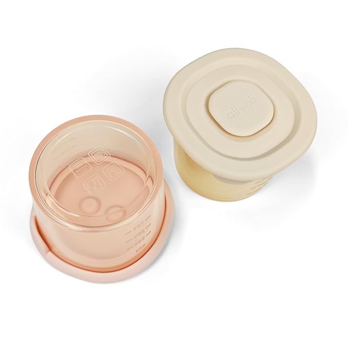 Ali+Oli Silicone Baby Food Containers (4oz) 2-pk Reusable Leakproof Snack Storage with Airtight Lids – Freezer & Microwave Safe for Infant and Kids Meals (Blush-Khaki)
