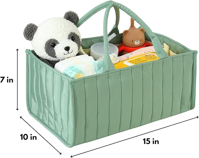 PandaEar Baby Diaper Caddy Organizer, Large Nursery Storage Basket with Handle, Portable Infant Caddy with Compartments, Newborn Essentials, Green