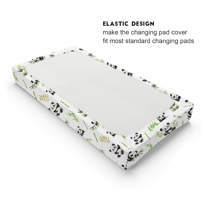 Watercolor Panda Green Leaves Baby Changing Pad Cover Sheets for Boy Girl 32''x16'' Cute Bear Unisex Fitted Diaper Changing Table Sheets Soft Breathable Baby Changing Table Mats
