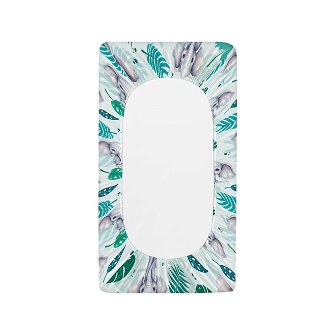 ZDCUSTOM Elephant Leaf Changing Pad Cover 1 Pack for Baby Boy & Girl Diaper Changing Pad Cover Cradle Mattress Sheets Soft Changing Mat Cover Fits 32"x16" Contoured Pad