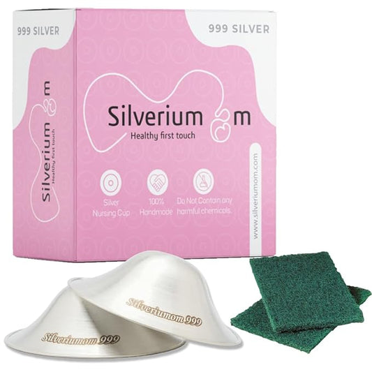 Silveriumom The Original Silver Nursing Cups - Nipple Shields for Nursing Newborn - 100% Pure Silver 999 Silver and Handmade - Nipple Covers Breastfeeding (Regular)
