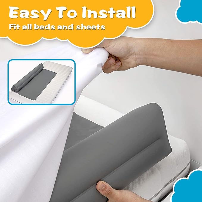 [2-Pack Inflatable Bed Rails for Toddlers with Pump] Soft Odorless TPU Bed Bumpers for Kids – Portable Non-Slip Travel Safety Guard for Twin, Full, Queen & King Beds – Washable & Easy to Inflate