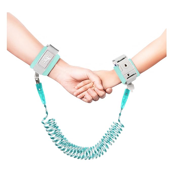 Toddler Harness Walking Leash- Child Anti Lost Wrist Link - Child Safety Harness - Upgrade with Reflective(6.5ft) - for Boys and Girls,Not Easy to Open Without Key (Cyan)