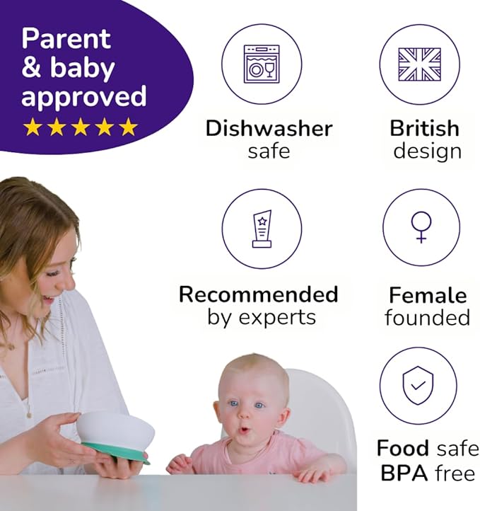 doddl 2-in-1 Baby & Toddler Suction Bowl with Removable Base, Converts to Non-Slip Self Feeding Dish, BPA & Toxin Free, Ergonomic High Back Oval Design, Dishwasher Safe, 6–48 Months (Fresh Green)