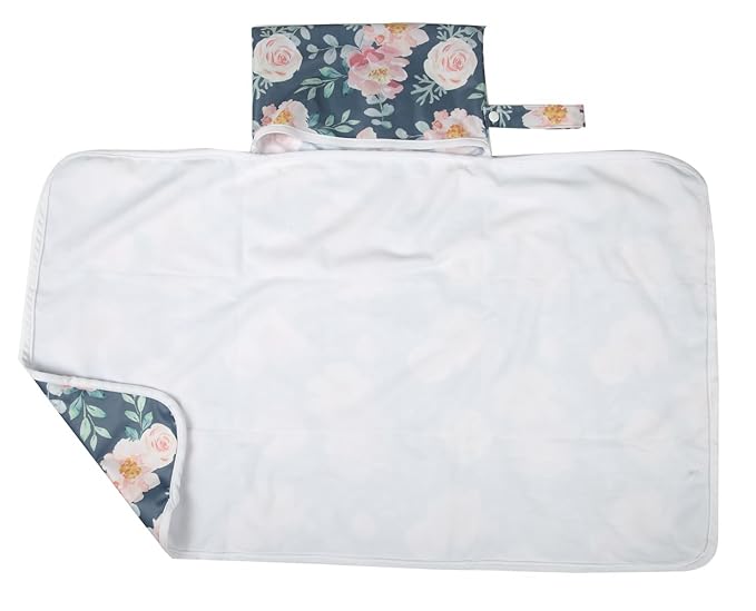 Baby Diaper Changing Mat Pad Portable Foldable Washable Compact Travel Nappy Waterproof Play Mat 30inx18.5in for Girls (Flowers)