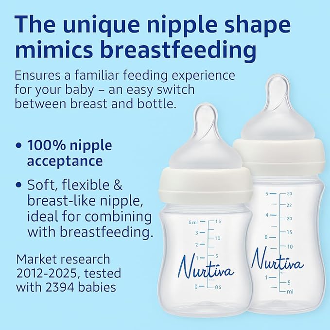 Baby Bottle Set for Breastfed Newborns — 2 Pack (240ml + 300ml) Soft Silicone Anti-Colic Bottles | Natural Latch, Wide Neck | Pacifier Included