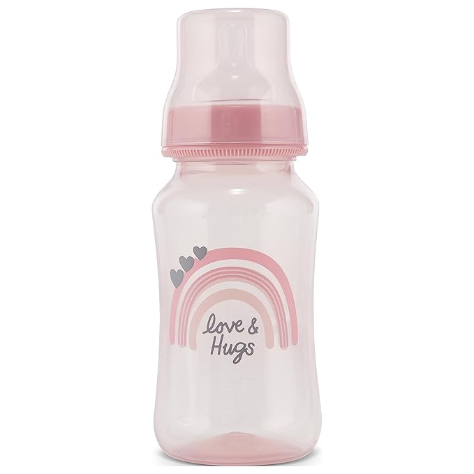 Premium 2-Pack Baby Bottles - 11 Ounce, Hourglass Shape, Fun Boys and Girls Prints, Clear Cover - BPA-Free