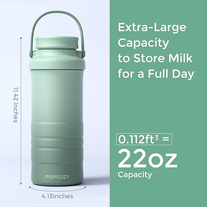 Momcozy 22oz Portable Breast Milk Cooler for Outdoor, Life Saver with 360° Total Cooling for 24 Hours, Larger Capacity Travel Breastmilk Chiller with 2pcs Baby Bottles for Breastmilk Storage