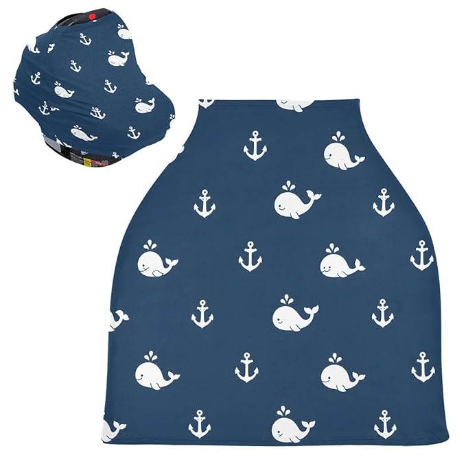 Nursing Cover Breastfeeding Soft Carseat Canopy Whales Blue Background Multi Use for Baby Car Seat Covers Canopy Shopping Cart Cover Scarf Light Blanket Stroller Cover