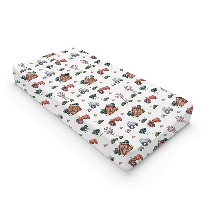 Watercolor Farm Animals Changing Pad Cover Retro Barn Chicken Pig Hen Duck Windmill Tractor Diaper Change Table Cover Sheets for Boys Girls Soft Stretchy Fitted Changing Mat Sheets 32''x16''