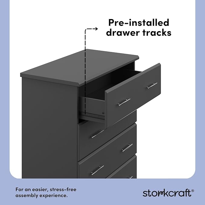 Storkcraft Brookside 4 Drawer Dresser (Gray) – GREENGUARD Gold Certified, Nursery Dresser for Kids Bedroom, Chest of Drawers