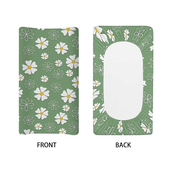 Stretchy Diaper Changing Table Cover, Snug and Soft Change Table Pad Covers Fit 16 * 32 Inches, Daisy Green