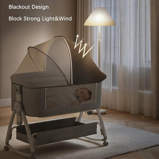 Akiky Portable Bassinet Bedside Sleeper Cover Semi-Sunshade Mosquito Net for Baby Infant Bed Sleeper Cover Mesh Net with Zip-up Window(Gray)