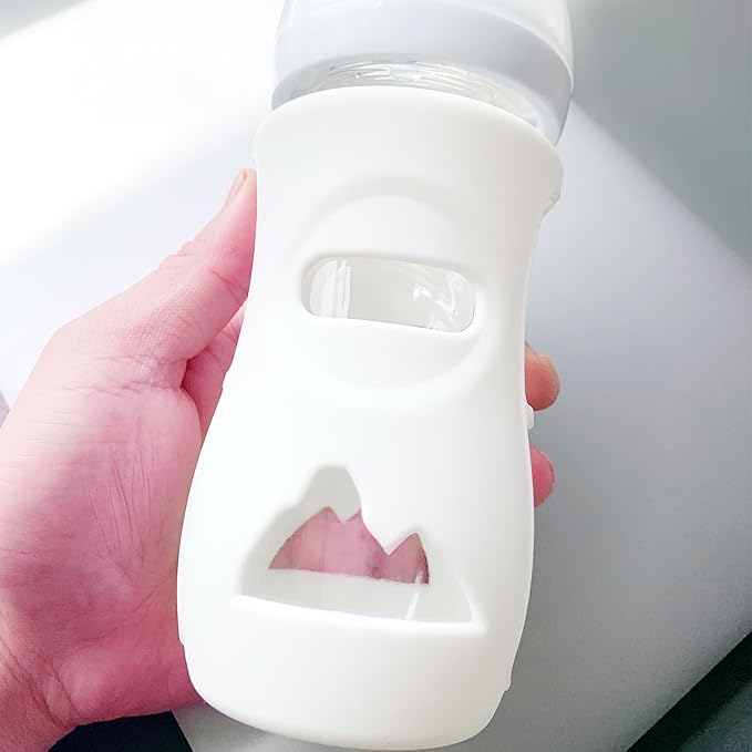 2 Pack 100% Silicone Sleeves for Avent Natural Glass Baby Bottles, Anti Breakage Baby Bottle Holder, Compatible Philips Avent Glass Natural Baby Bottle 8 oz, BPA Free (Pink-Purple)