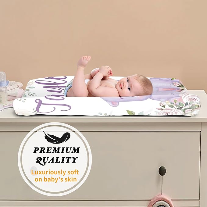Custom Changing Pad Cover Set - Jersey Knit Comfy CozyUltra Soft Unisex Diaper Changing Table Covers with Personalized Name for Baby Boys Girls - Waterproof Ultra Soft 4 Pcs Set Style11