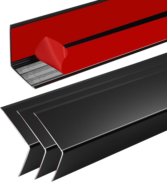 4Pcs 17.5" Black Metal Corner Protector, L-Molding Corner Guards for Walls, Cabinets, Baseboards, Furniture Decorative Trim, Size 17.5" x 2" (Pack of 4)