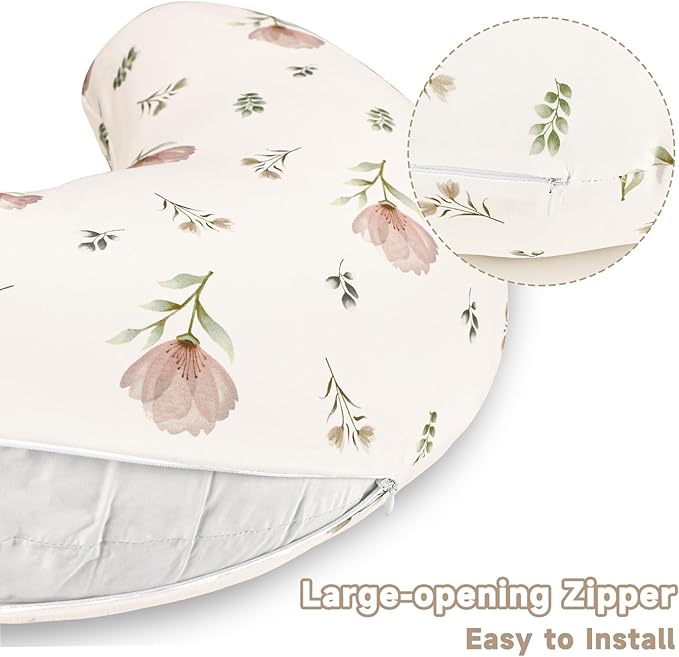 SWESEN Nursing Pillow Covers, Ultra Soft Nursing Cover for Breastfeeding Pillows, Stretchy Nursing Pillow Slipcover for Baby Girls Boys, Fits Standard Nursing Pillow, Floral
