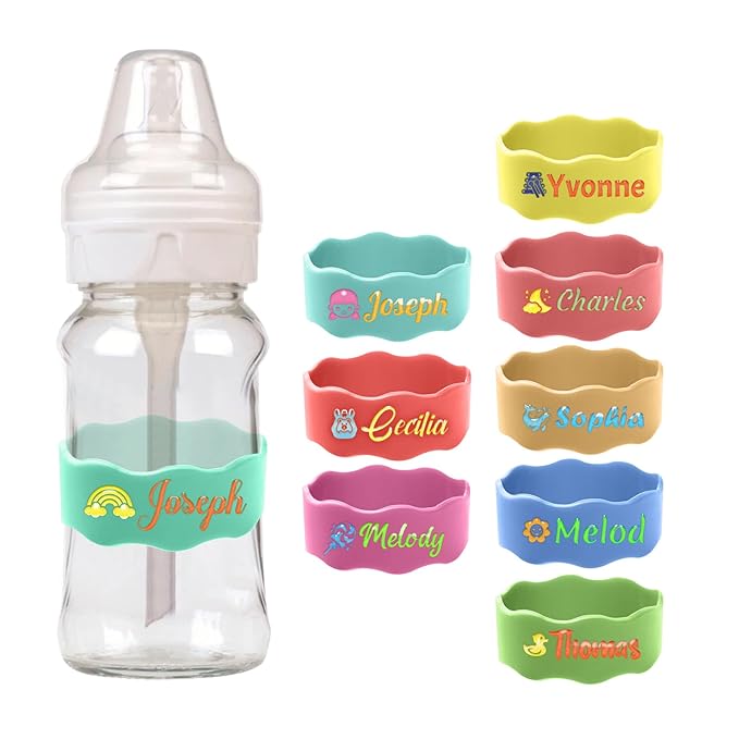 Custom Baby Bottle Labels, Personalized Baby Pacifier Silicone Cup Bands, Dishwasher Safe Reusable, Daycare Engraved Name Tags, Personalized Bottle Label Bands