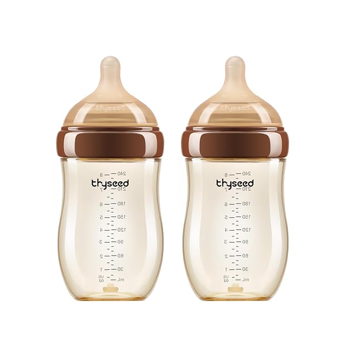 Thyseed PPSU Anti-Colic Baby Bottle, Breast-Like Medium Fast Flow Nipple for Breastfed Babies (3m+), 8 oz/240 mL, 2 Pack