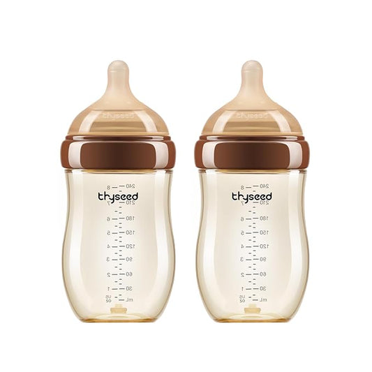 Thyseed PPSU Anti-Colic Baby Bottle, Breast-Like Medium Fast Flow Nipple for Breastfed Babies (3m+), 8 oz/240 mL, 2 Pack