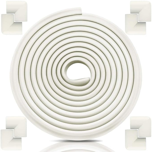 Baby Proofing Edge Corner Protector, Table Bumper Guard, Soft Rubber Foam Guard, 3M Pre-Taped Corners, 20.5 ft (18.1ft Edge + 8 Corners) Baby Proof Corner Guard Heavy-Duty (18.1ft, Cream White)