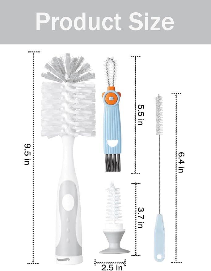 5 in 1 Cleaning Brush Set, Anivona Bottle Brush Cleaner, Multifunctional Cleaning Brush, Water Bottle Brushes for Cleaning Home, Cleaning Baby Bottles, Home Kitchen Cleaning Tools, BPA-Free (Grey)
