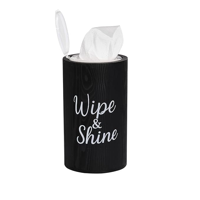 GoFika Wood Disinfecting Wipe Dispenser for Kitchen Farmhouse Countertop Organizer Storage Container Black