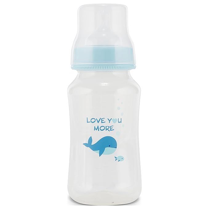 Premium 2-Pack Baby Bottles - 11 Ounce, Hourglass Shape, Fun Boys and Girls Prints, Clear Cover - BPA-Free