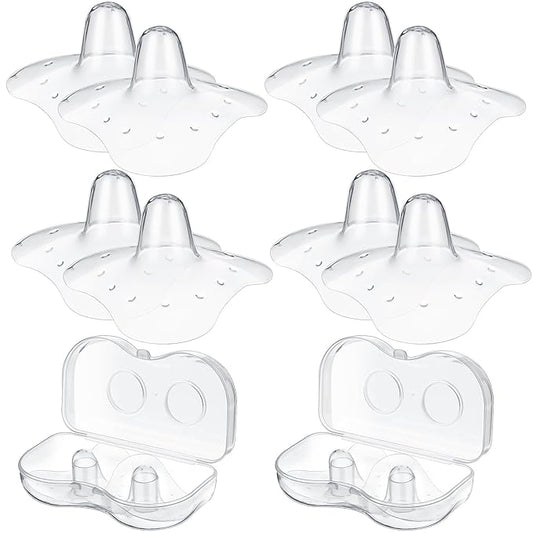 Nuanchu 8 Pcs Nipple Shield for Breastfeeding Newborn Nipple Protector with Carrying Case Silicone Extender for Women Protecting Sore, Flat or Inverted(24 mm/ 0.94 Inch,Clear)