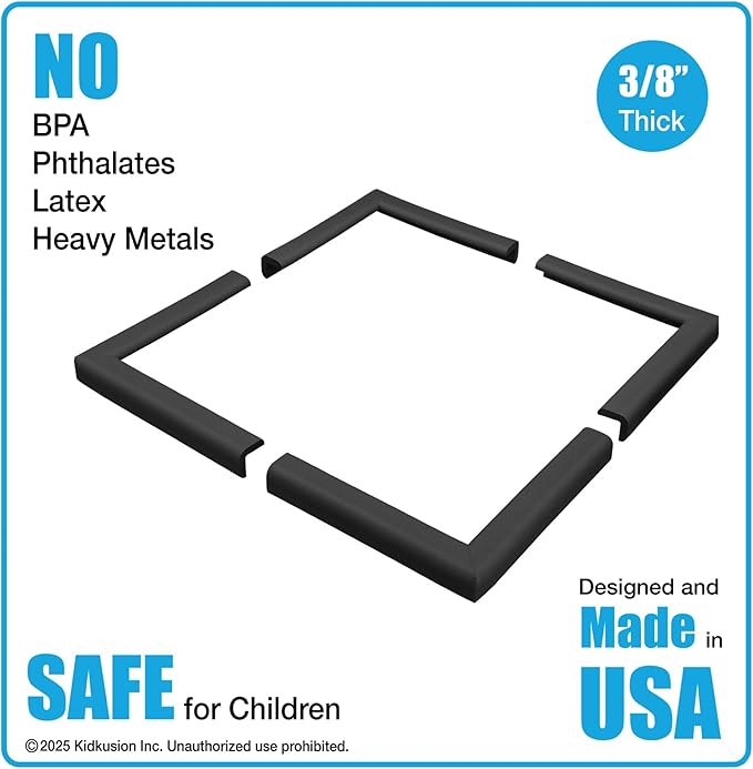 KidKusion Corner and Edge Protector | Easy Fit System | Soft Durable Foam Rubber Padding for Furniture w/Doublesided Tape | Babyproofing Bumper Guards | Large Profile | 16 Ft. | Black
