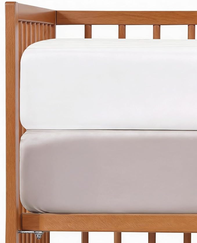 Baby Crib Sheets for Boys & Girls - Pack of 2 Fitted Microfiber Crib Sheets for Standard Crib & Toddler Mattress - Soft, Breathable & Wrinkle Free - Machine Washable, Oeko Tex - 52x28x8in - White/Grey