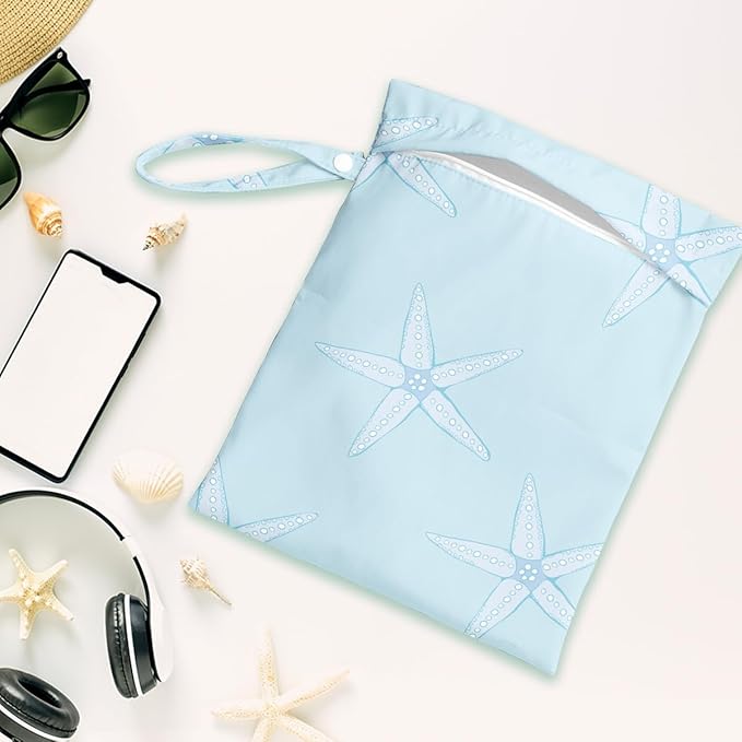 Wet Dry Bag, Wet Bag for Swimsuit, Travel, Beach, Pool, Diapers, Dirty Yoga Gym Clothes, Makeup Bag, Starfish Summer Vacation Essentials