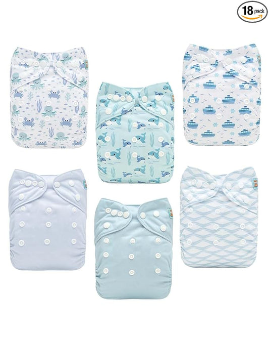 ALVABABY Baby Cloth Diapers 6 Pack with 12 Inserts Cloth Diaper Covers Adjustable Washable Reusable for Baby Girls and Boys 6DM136A