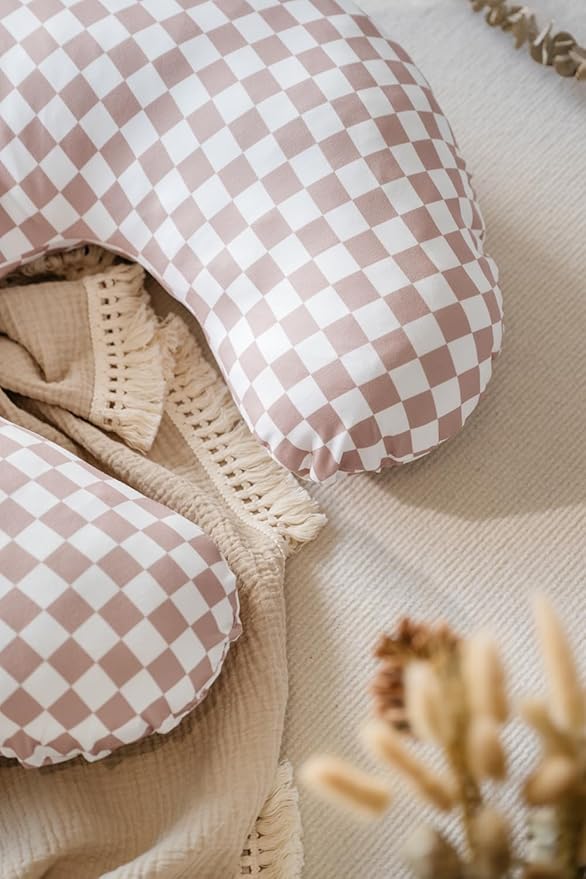 Little Jump 2 Pack Nursing Pillow Cover - Stretchy and Soft Nursing Cover for Breastfeeding Pillows, Comfortable Slipcover for Baby Boy and Girls. (Coffee & Green Checkered)
