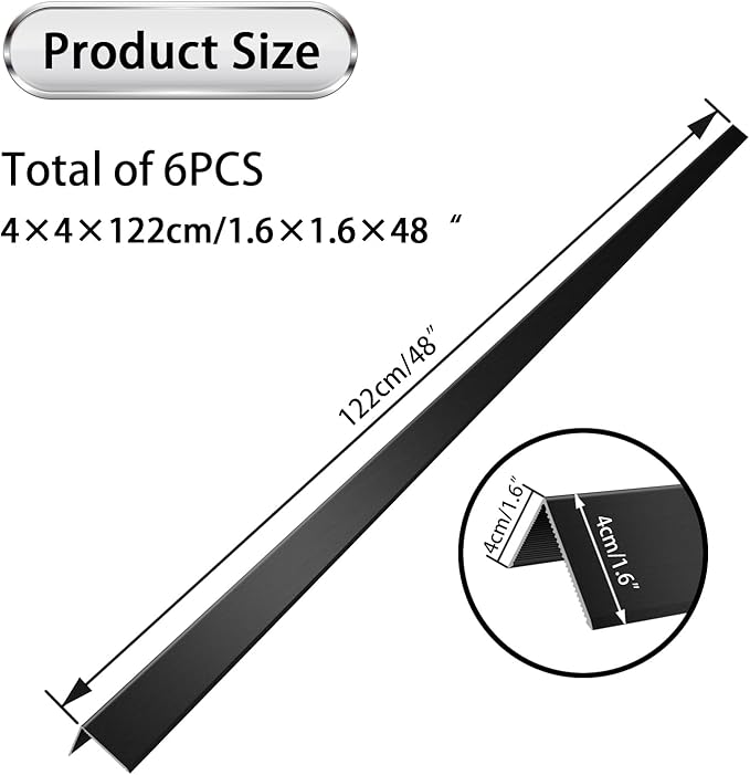 Aluminum Alloy Metal Corner Protector 6PCS Wall Corner Protector 1.6x1.6x48 inches Corner Guards Decoration for Walls Black Color Pack of 6 Corner Guards 19Ga Thickness
