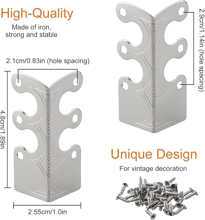 6Pcs Skiffers Baseboard Corner Protectors, Rustic Vintage Metal Corner Guard, Decorative Baseboard Shield, Brass Skirting Board Protection, Antique Bronze Furniture Edge Protector (Silver)