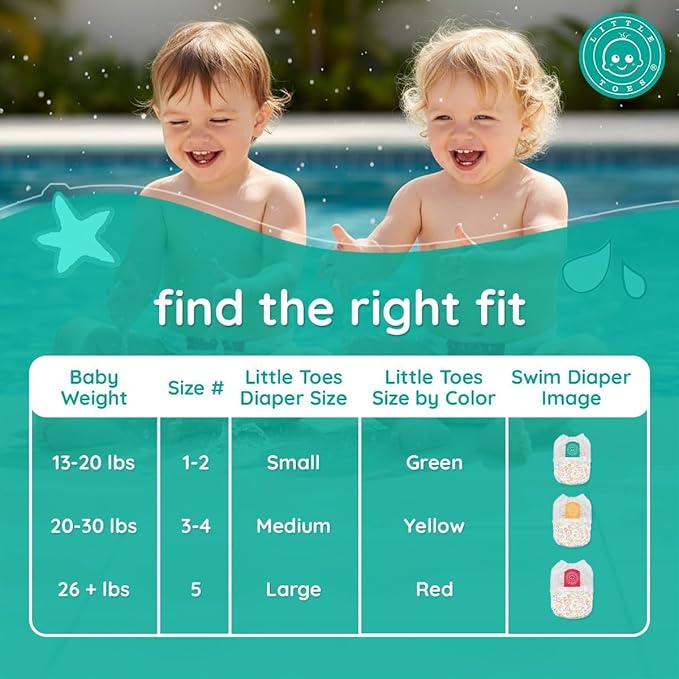 Little Toes Premium Natural Disposable Swim Diapers, Size 5 Large (26+ lbs) (12 Count) | Baby Disposable Swim Diapers | Hypoallergenic, Chlorine & Fragrance-Free | Gentle on Sensitive Skin