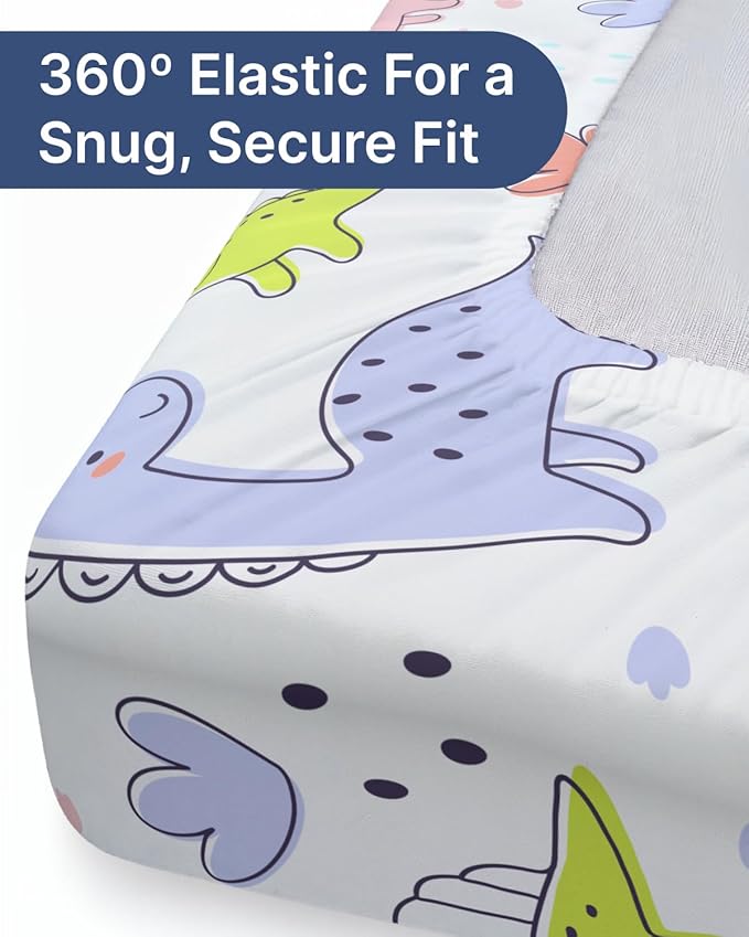 2-Pack Mini Crib Sheets Fitted - Pack N Play Sheets for Pack and Play Mattress - Stretchy Soft Microfiber Playard Bedding - Mini Toddler Bed Cover Boys & Girls - Easy-Fit, Oeko-Tex - 38 x 24in - Dinos